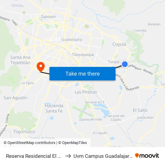 Reserva Residencial El Moral to Uvm Campus Guadalajara Sur map