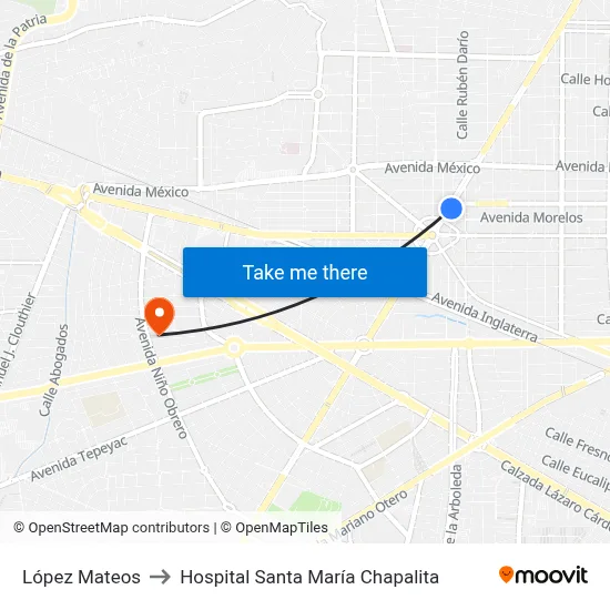 López Mateos to Hospital Santa María Chapalita map