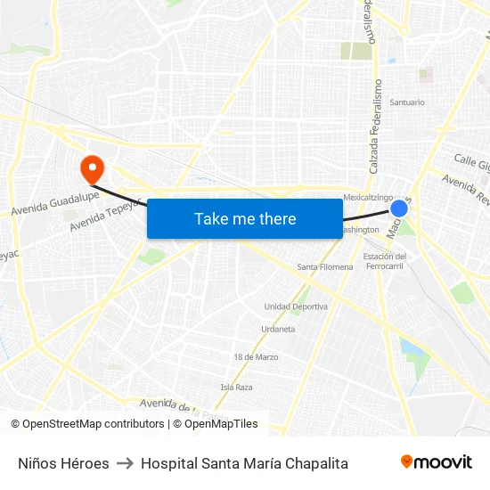 Niños Héroes to Hospital Santa María Chapalita map
