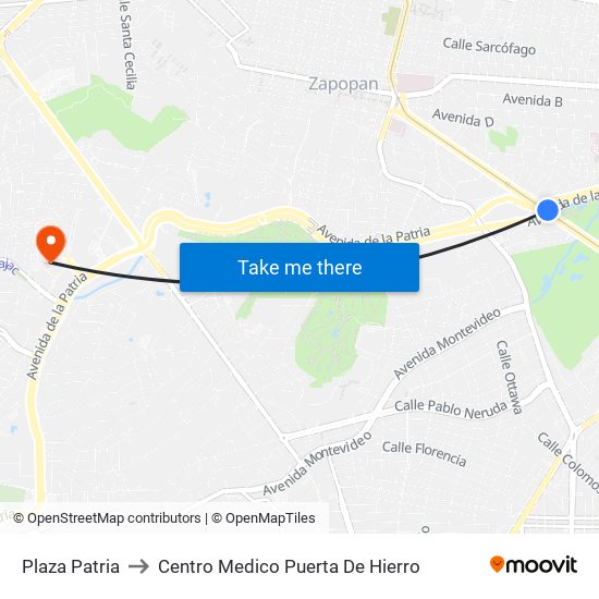 Plaza Patria to Centro Medico Puerta De Hierro map