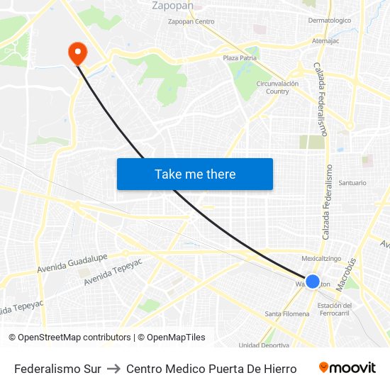 Federalismo Sur to Centro Medico Puerta De Hierro map