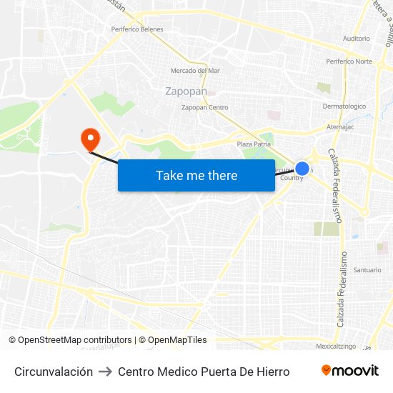 Circunvalación to Centro Medico Puerta De Hierro map