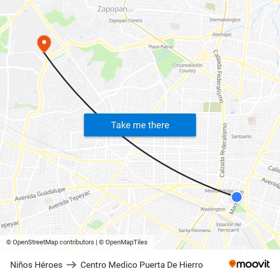 Niños Héroes to Centro Medico Puerta De Hierro map