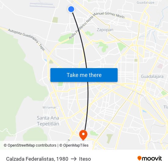 Calzada Federalistas, 1980 to Iteso map