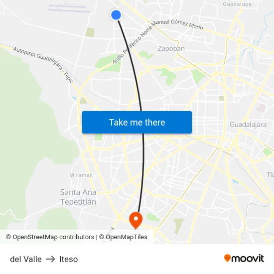 del Valle to Iteso map