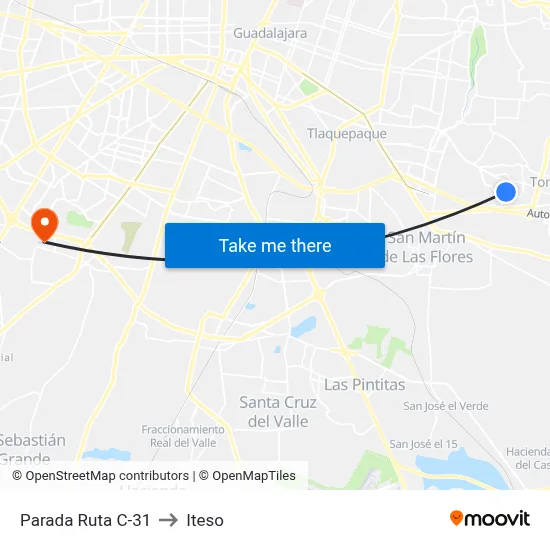 Parada Ruta C-31 to Iteso map
