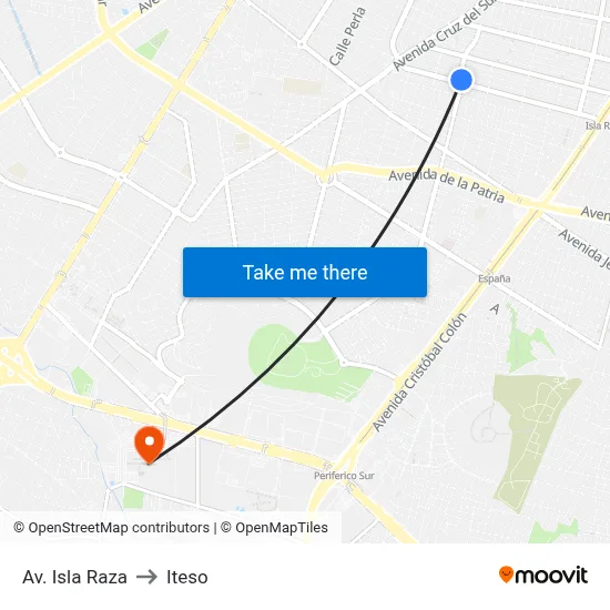 Av. Isla Raza to Iteso map