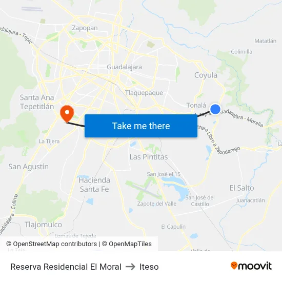Reserva Residencial El Moral to Iteso map