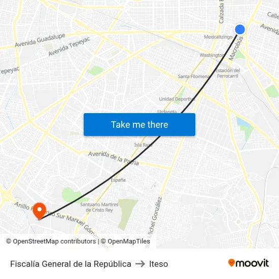 Fiscalía General de la República to Iteso map