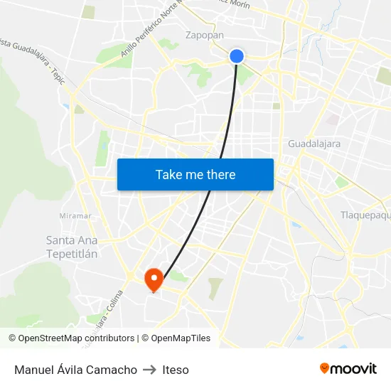 Manuel Ávila Camacho to Iteso map