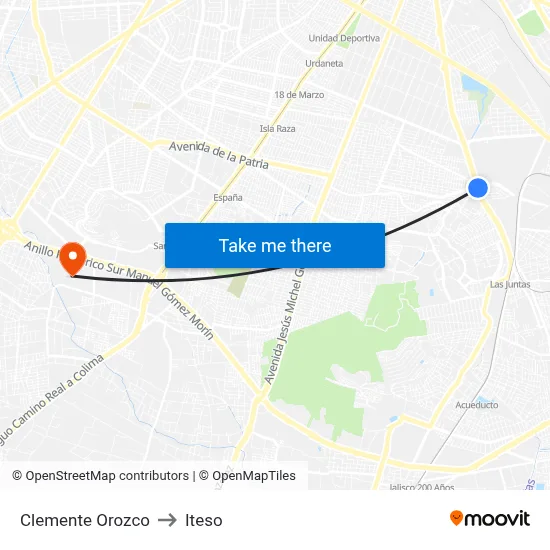 Clemente Orozco to Iteso map