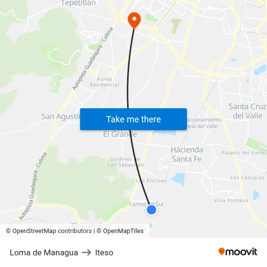 Loma de Managua to Iteso map