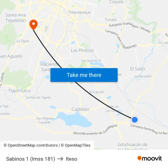 Sabinos 1 (Imss 181) to Iteso map