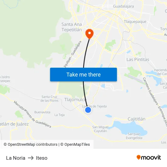 La Noria to Iteso map