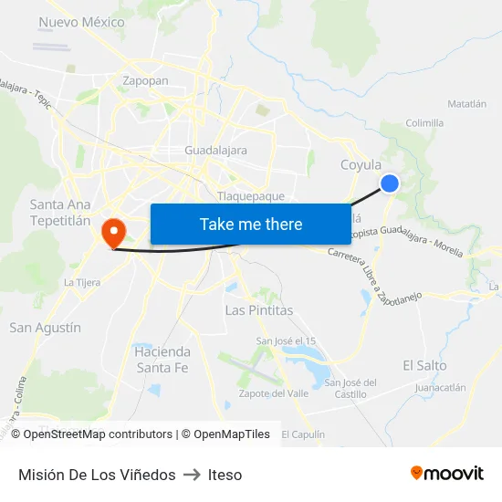 Misión De Los Viñedos to Iteso map