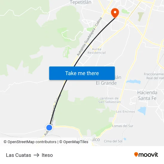 Las Cuatas to Iteso map