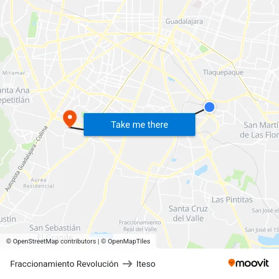 Fraccionamiento Revolución to Iteso map