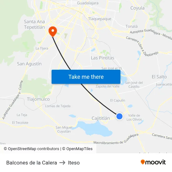 Balcones de la Calera to Iteso map