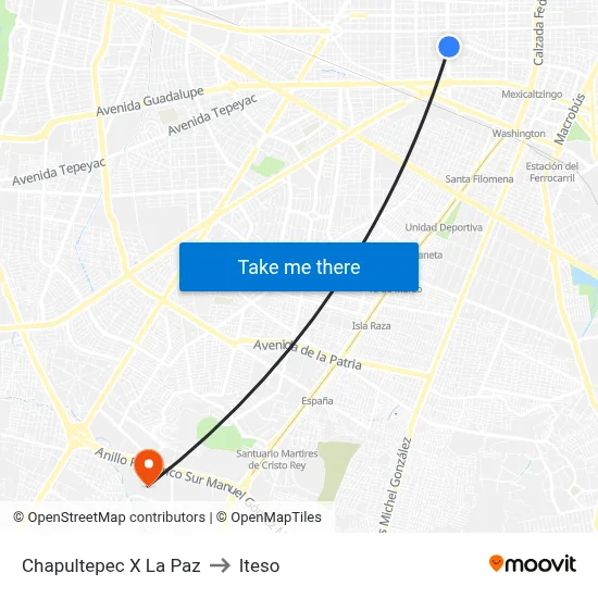 Chapultepec X La Paz to Iteso map