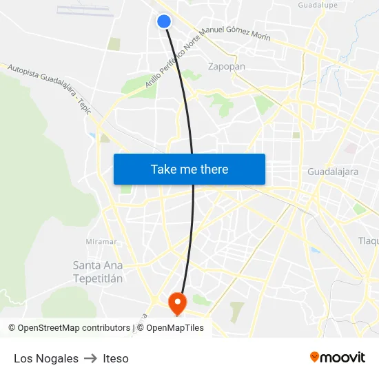 Los Nogales to Iteso map