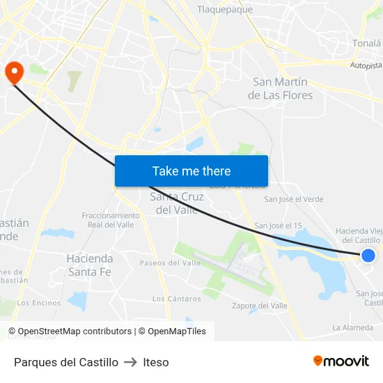 Parques del Castillo to Iteso map
