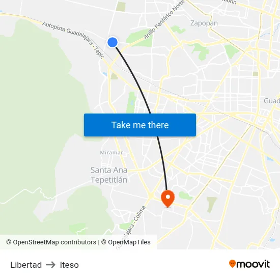 Libertad to Iteso map