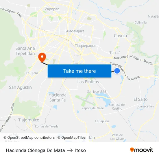 Hacienda Ciénega De Mata to Iteso map