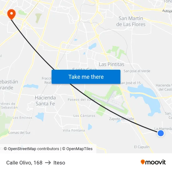 Calle Olivo, 168 to Iteso map