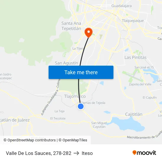 Valle De Los Sauces, 278-282 to Iteso map