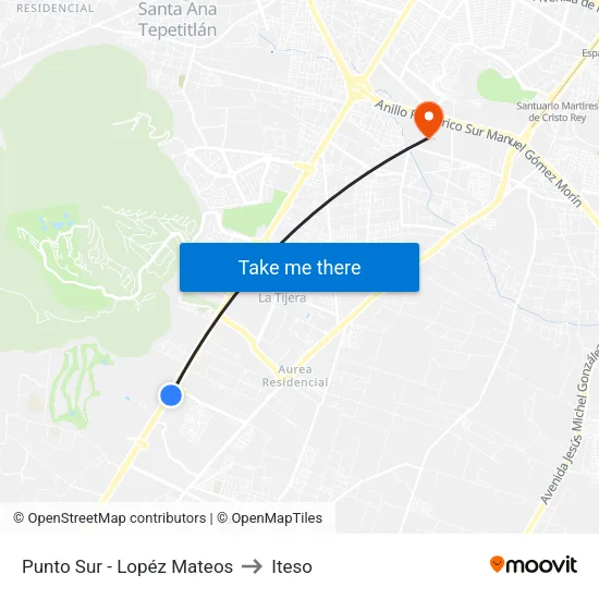 Punto Sur - López Mateos to Iteso map