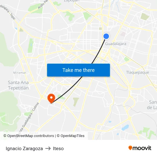 Ignacio Zaragoza to Iteso map