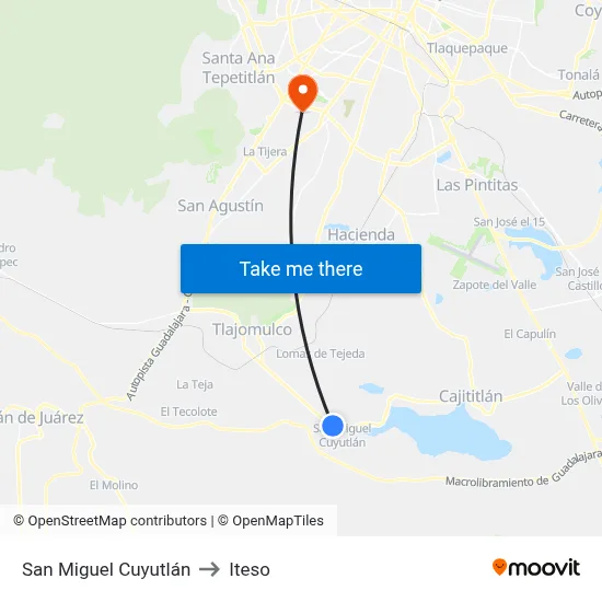 San Miguel Cuyutlán to Iteso map