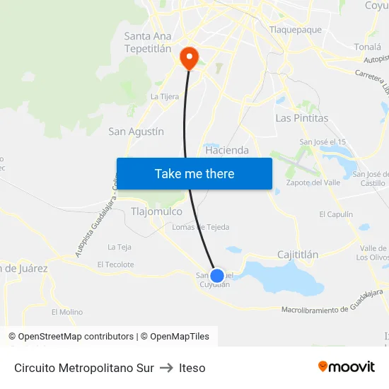Circuito Metropolitano Sur to Iteso map