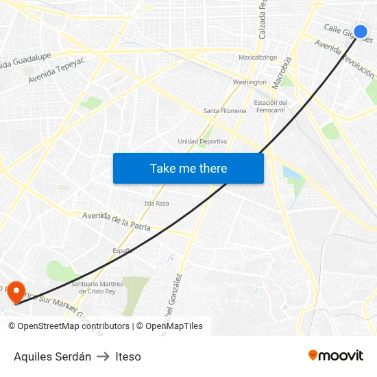 Aquiles Serdán to Iteso map
