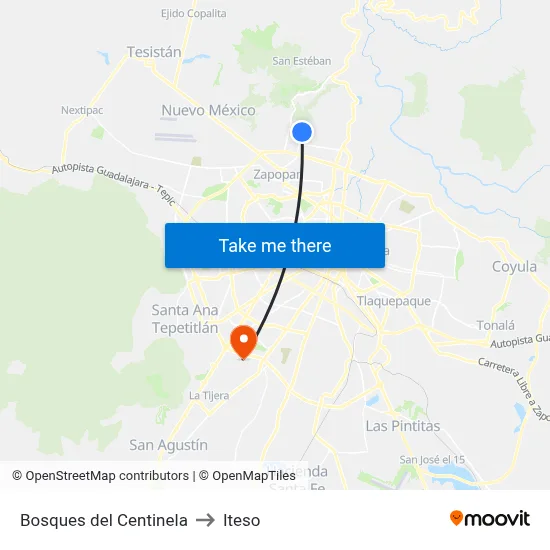 Bosques del Centinela to Iteso map