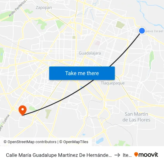 Calle María Guadalupe Martínez De Hernández Loza, 3480 to Iteso map