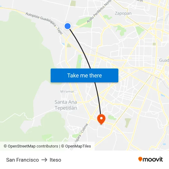 San Francisco to Iteso map