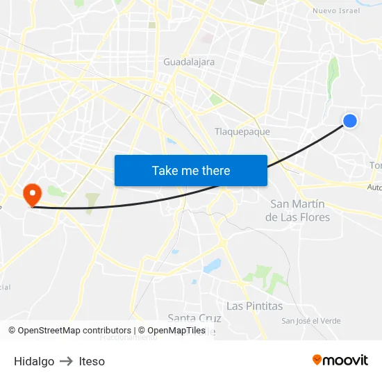 Hidalgo to Iteso map