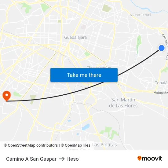 Camino A San Gaspar to Iteso map