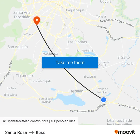 Santa Rosa to Iteso map