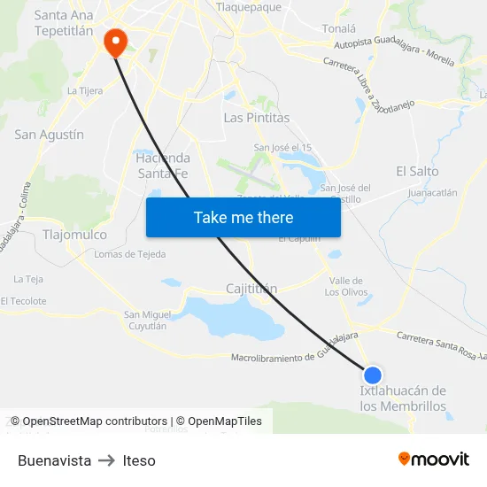 Buenavista to Iteso map