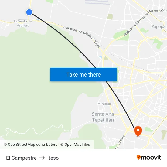 El Campestre to Iteso map