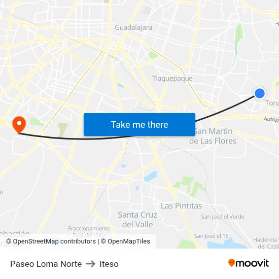 Paseo Loma Norte to Iteso map