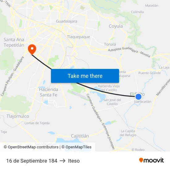 16 de Septiembre 184 to Iteso map