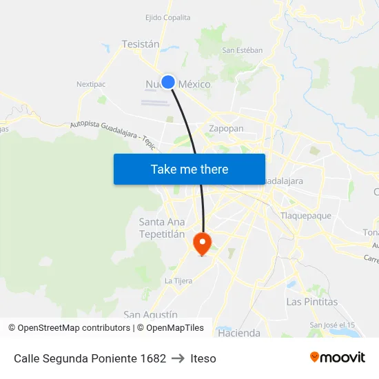 Calle Segunda Poniente 1682 to Iteso map