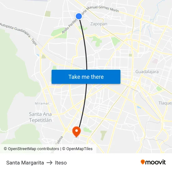 Santa Margarita to Iteso map