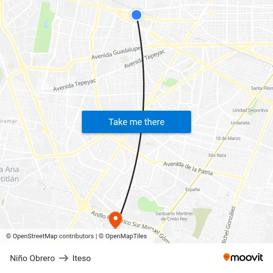Niño Obrero to Iteso map