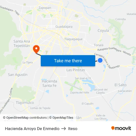 Hacienda Arroyo De Enmedio to Iteso map