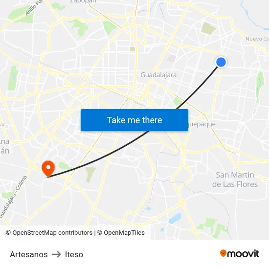 Artesanos to Iteso map