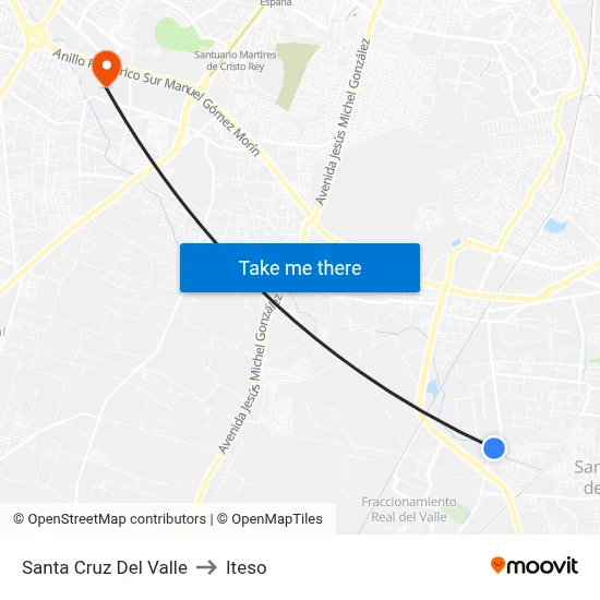 Santa Cruz Del Valle to Iteso map